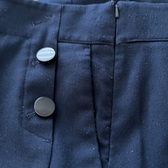 LOFT navy blue flat front sailor detail buttons straight side zip pants Sz 4 - Picture 8 of 8